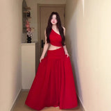 French Niche High-Grade Cold-Sensitive White Slanted Shoulder-Out Dress Women's Seaside Holiday Atmosphere Super Fairy Long Dress