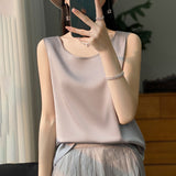 Silk Satin 2026 Spring And Summer New Women's Jacket Short Top Sleeveless Vest Necker Sling Sling Inside