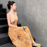 Monet Garden Yellow Hanging Neck Dress Giant Dress Dopamine Island Mingmei Seaside Vacation