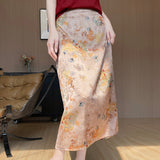 Silk Satin 2026 Summer Women's New New Chinese Style High Waist Long Open Skirt Pendant Half-Body Skirt