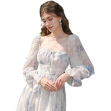 Fang Collar Tea Break French Thin Dress Girl Spring And Summer Hanging Neck Fairy Floral Dress Seaside Vacation Dress
