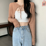 Solid Color Shoulder With Ice Silk Sunscreen Cardigan Women's Spring And Summer Thin Coat Short Outer Small Shawl Hoodie
