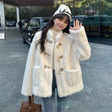 Lamb Haired Small Fragrant Coat Women Autumn And Winter Thicken 2025 New Korean High-End Horn Buckle Small Cotton Suit