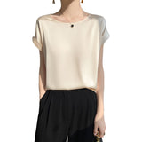 Silk Satin 2026 Spring And Summer Women's New Round Collar Temperament Jacket Large-Size Short-Sleeved T-Shirt Vest
