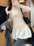Ballet Lace Under The Long-Sleeved T-Shirt Girl Spring And Autumn New Niche Design Feeling Stacked With A Bottoming Shirt