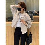 Korean Chic Autumn Simple Temperament Collar Thin Loose Leisure With Small Long-Sleeved Jacket Jacket Woman