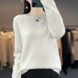Line Ready-To-Wear 100% Pure Wool 2026 Autumn And Winter New Women's Round Collar Short Hollow Loose Knitted Bottom Sweater
