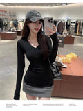 Autumn And Winter New V-Neck With T-Shirt Women's Long-Sleeved Bottom Shirt Slimming Waist Blouse