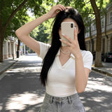 Pure Polo Shirt Women's Summer New Thin Short T-Shirt Design V Collar Repair Elastic Short Sleeve Top Ins