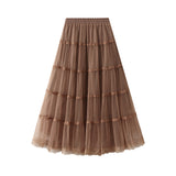 New High-Waist Long Multi-Layer Mesh Splicing Lace Cake Skirt Large Swing Half-Body Dress Female 2113