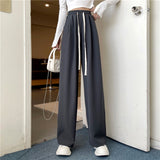 Gray Wide-Legged Trousers Women's High-Waist Thin-Skinny Casual Pants 2025 New Loose Straight Sweatpants