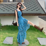 Design Sense Of Irregular Floral Sling Skirt Women 2026 Summer Net Red New Hot Girl Wind To Close The Waist Long Dress