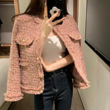 Pink Retro Fragrant Coat Women Autumn And Winter French Style High-End Feeling Coarse Flowers This Small Short Coat Tide