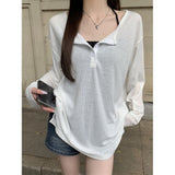 Korean Temperament Half-Collar Sun Protection T-Shirt 2025 Summer New Loose Thin Hoodie Long-Sleeved Top Female Chic