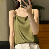 Silk Satin 2026 Spring And Summer Women's New Dress In A Short Collar With A Single Shoulder Sling Slings Small Vest