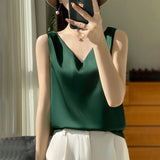 Silk Satin Sling 2026 Spring And Summer Women's New Body-Repair V-Neck Short Shoulder Broadband With Sling Vest