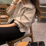 Korean Chic Autumn Simple Temperament Collar Thin Loose Leisure With Small Long-Sleeved Jacket Jacket Woman