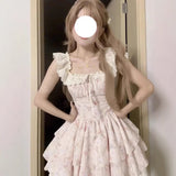 Gentle Sweet Flowers Small Flying Sleeve Dress Summer New Design Temperament To Waist Princess Ponum Short Skirt
