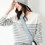 Wool Blending 2026 Autumn And Winter New Lady Loose Round Neck Stripe Short-Singed Knitted Sweater
