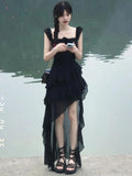 2025 Summer New French Holiday Rose Temperament Long Tail Sleeveless Atmosphere Slings Wave Dot Dress