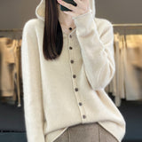 Line Ready-Wear 100% Pure Wool 2026 Autumn And Winter New Women's Short Loose Knitted Open-Shirt Jacket Hooded