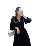 French Retro Hepburn After The Golden Velvet Small Dress New Year Dress Black Dress Women's Spring And Autumn Small Black Dress