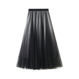 Gradient Color Bright Silk Dress Women's Half-Dress Skirt A-Shaped Skirt High Waist Swing Network Yarn 100-Fold Skirt Skirt Dress 8705