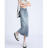 Pear-Shaped Body Open Silk Denim Half Dress Girl Summer Thin Large-Size Meat In The Long Tiansi A-Word Skirt