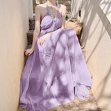 French High-End Heavy Industry Diamond Hanging Neck Hanging Dress Women's New Summer Waist Thin Holiday Dress