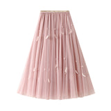 Super Fairy Half Skirt A-Character Skirt In The Long Skirt Of The Long Dress Girl Spring High Waist Feather Fluffy Skirt 0126