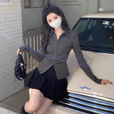 French Gray Stew Stew Stew Jk Shirt Women Spring Design Long-Sleeved Shirt Bottom Shoulder