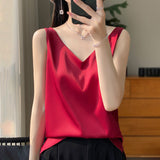 Silk Satin Double-Shoulder Sling Women's Vest 2026 Spring And Summer New Body Repair V Collar Short Temperament Inside The Top T-Shirt