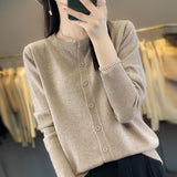 Wool Blended 2026 Autumn And Winter New Short Sweater Loose Round V Collar Solid Color Buckle Knitted Top Open Shirt Jacket