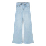 Hottie Light Blue Jeans Women Autumn High-Rise Water Wash Micro-Tamps Drag Trousers Black Gray Broad Leg Trousers