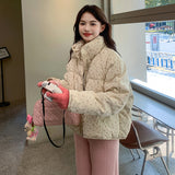 Pink Crushed Cotton Coat Woman 2025 New Autumn And Winter Korean Lovely Milk High-End Lazy Style Wearing Top