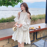 White Floral Dress Women's Summer 2025 New Small Shoulder Carefully Reduce The Age Of The Holiday Style A Skirt
