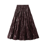 Autumn New Folded High-Rise Half-Dress Women's Leather Skirt Long 100-Fold A-Word Dress 8912