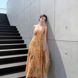 Monet Garden Yellow Hanging Neck Dress Giant Dress Dopamine Island Mingmei Seaside Vacation