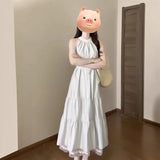 Seaside Holiday Wind Hanging Neck Sling Dress Women Summer High-Grade Temperament A-Shaped Skirt