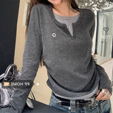 Sweetid School Sister ~ Fake Two Design With Long-Sleeved T-Shirts In The New Autumn And Winter Slimming Bottom Top