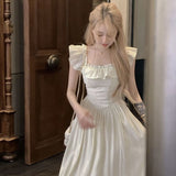 Summer Lotus Leaf Side Collar Dress Pink Small Flying Sleeve Dress Female Waist Temperament A Word Sweet And Gentle Dress