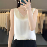 Silk Satin Sling 2026 Spring And Summer Women's New Body-Repair V-Neck Short Shoulder Broadband With Sling Vest