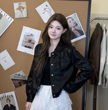 Small Man Collar Leather Women's Short Coat 2026 Spring Design Locomotive Pedal PU Leather Jacket Wind Coat