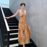 Monet Garden Yellow Hanging Neck Dress Giant Dress Dopamine Island Mingmei Seaside Vacation