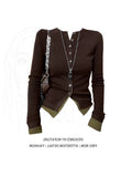 Spice Girls Splicing Long-Sleeved T-Shirts For Women's Spring And Autumn New Slim Design Feel Bumpy Color Blouses