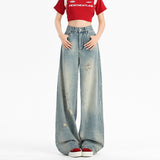Vibe Ripped Jeans Women 2025 New Wash Worn High-Waisted Loose Straight-Legged Drag Pants
