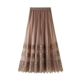 Half-Body Skirt 2025 Spring Korean Version Of The New High-Waisted Lace Splicing Mesh Dress Female Hundred Folded Skirt A-Word Long Dress 8585