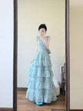 French Pure Lusty Temperament Sweet Dating Design Feel To Wear Broken Flower Cake Dress Slim Long Dress