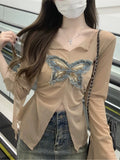 French Butterfly Babes Open Fork Sun Long-Sleeved T-Shirt Girl Summer 2025 New Waist Display Thin Hooded Shirt Ins