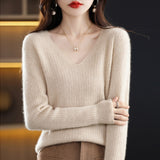 Wool Blending 2026 Autumn And Winter New Women's Loose V-Neck Solid Color Short Pit With Top Of The Bottom Knitting Shirt